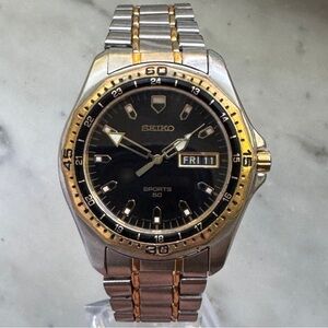 Seiko Sports 50 Day/Date Watch w/ Box, Goldtone Trim and New Battery